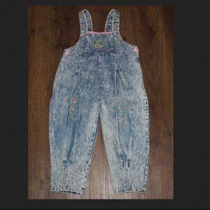 Girls Vintage Popsicle Acid Wash Pleated Front Overalls Denim Jeans Floral sz 4
